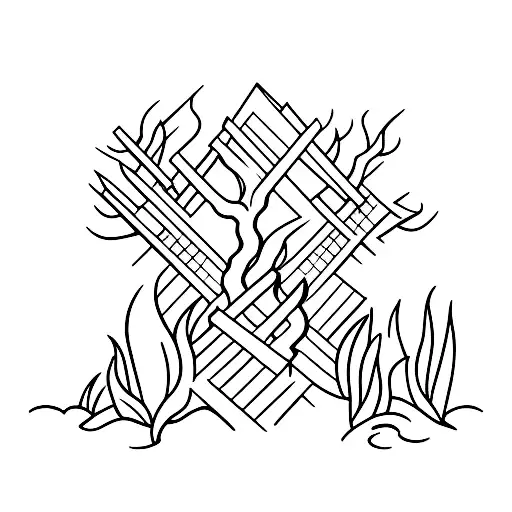 burning woods with cross in an opening  tattoo design idea