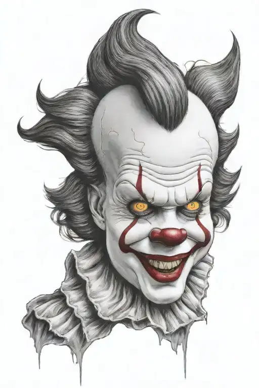 pennywise the clown with grey eyes and jagged teeth tattoo design idea