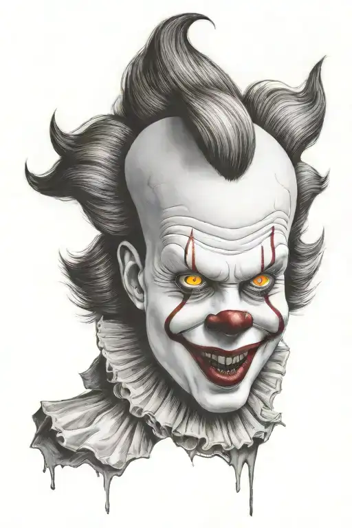 pennywise the clown with grey eyes and jagged teeth tattoo design idea