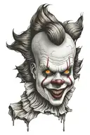 pennywise the clown with grey eyes and jagged teeth tattoo design idea