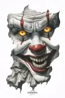 pennywise the clown with grey eyes and jagged teeth tattoo design idea
