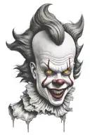 pennywise the clown with grey eyes and jagged teeth tattoo design idea