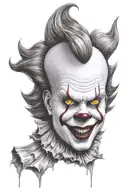 pennywise the clown with grey eyes and jagged teeth tattoo design idea