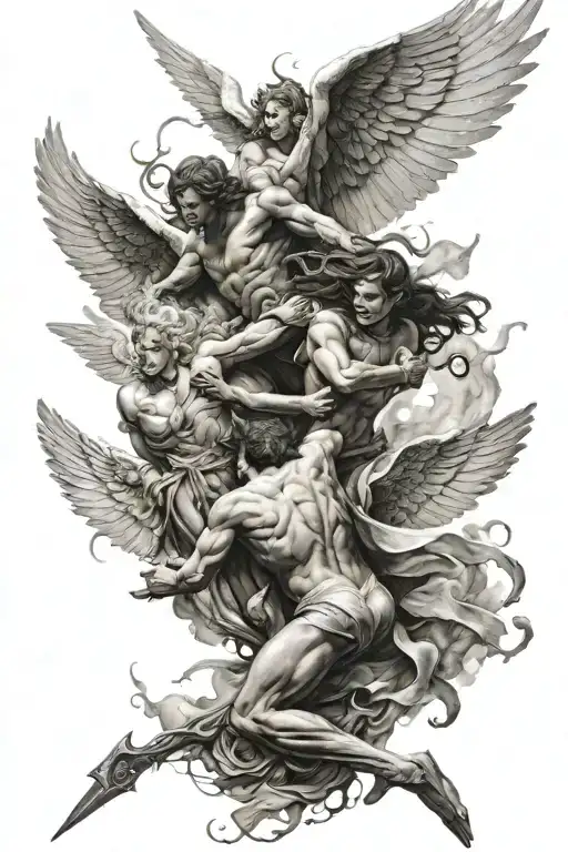 angels vs demons fighting tattoo design idea