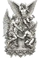 angels vs demons fighting each other statue tattoo design idea