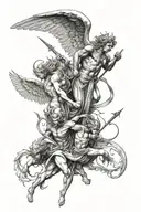 angels vs demons fighting tattoo design idea