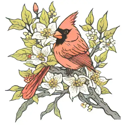 cardinal in dogwood flowers tattoo design idea