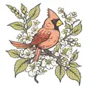 cardinal in dogwood flowers tattoo design idea