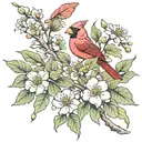 cardinal in dogwood flowers tattoo design idea