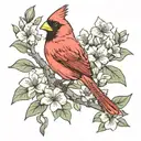 cardinal in dogwood flowers tattoo design idea