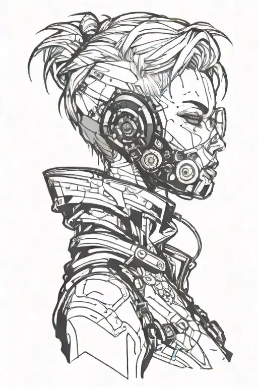 cyberpunk gilr with short hair tattoo design idea