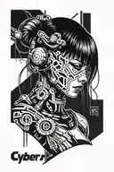 cyberpunk girl with human face with cyber tribal tattoo design idea