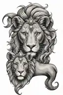 female lion face and pisces fish and aries ram tattoo design idea