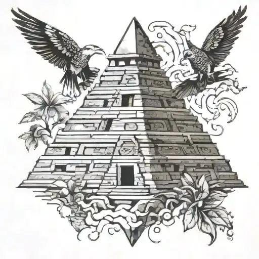 I am climbing the Mayan pyramid with determination. At the top are the catastrophic elements of nature. tattoo design idea