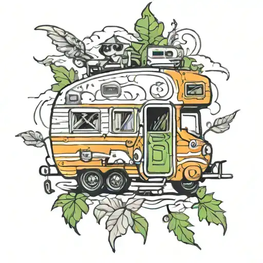 caravan, weed, friends,  tattoo design idea