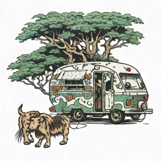 caravan, weed, friends,  tattoo design idea