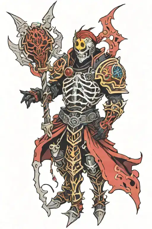 necromancer wearing black and red armour  tattoo design idea