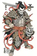 necromancer wearing black and red armour tattoo design idea