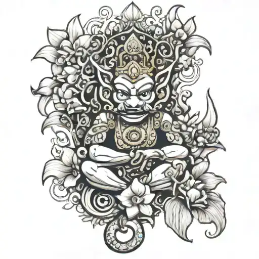 phra rahu surrounded by orchids  tattoo design idea