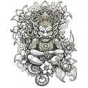 phra rahu surrounded by orchids  tattoo design idea