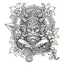 phra rahu surrounded by orchids  tattoo design idea