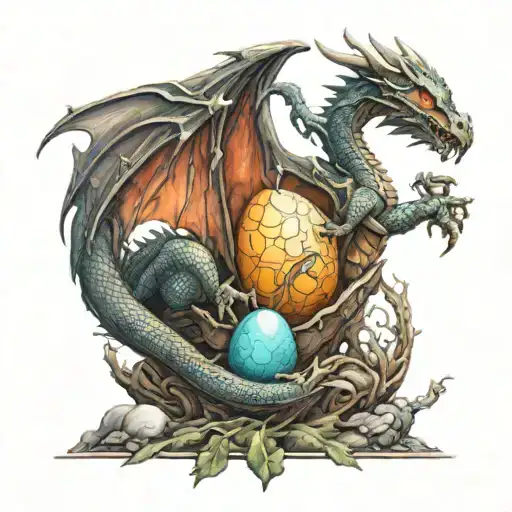 Dragon guarding an egg tattoo design idea