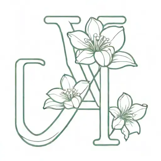 letter "i"  with paperwhite flower  tattoo design idea