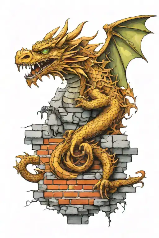 dragon on brick wall looking tattoo design idea