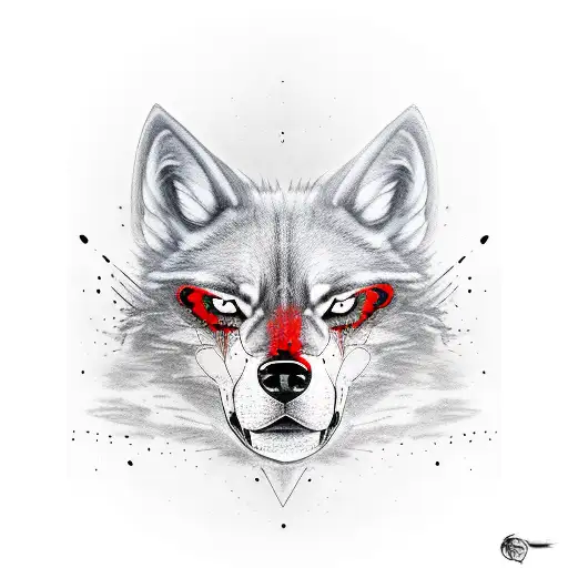 black powerful wolf with red eyes tattoo design idea