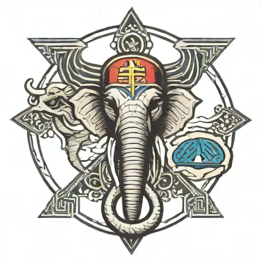 ankh symbol, eye of Ra, elephant with trunk up, and isis  tattoo design idea