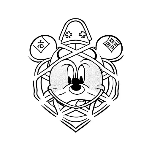 A minimalist tattoo of a nurse's cap with Minnie and Mickey Mouse peeking out tattoo design idea