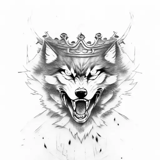 Luffy gear 5 , wounded wolf face  , crown tattoo design idea