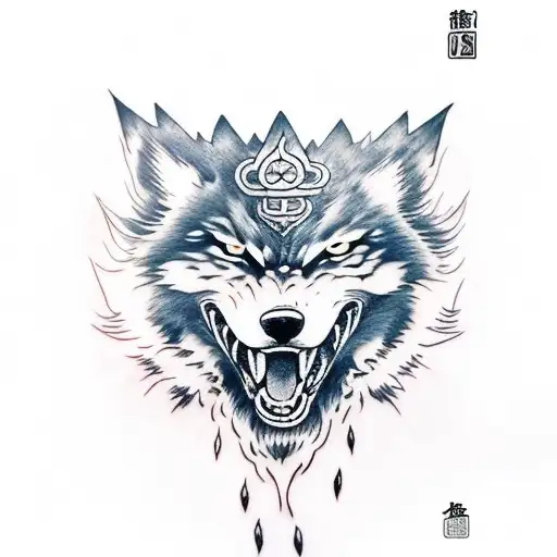 Luffy gear 5 , wounded wolf face  , crown tattoo design idea