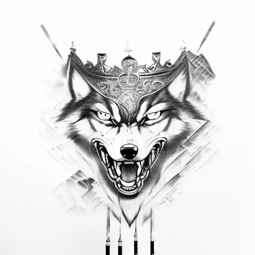Luffy gear 5 , wounded wolf face  , crown tattoo design idea