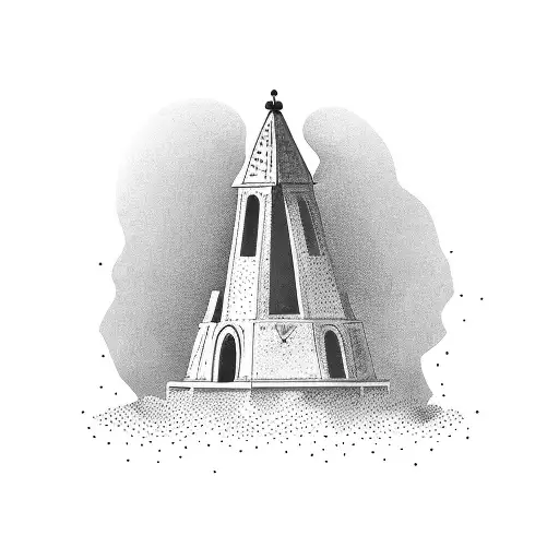 Bell tower on mountain tattoo design idea