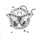 a goddess with snakes, butterflies, moth'and grapefruit  tattoo design idea