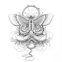 a goddess with snakes, butterflies, moth'and grapefruit  tattoo design idea