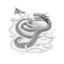 old ancient town with a dragon flying over and a snake on the ground tattoo design idea