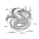 old ancient town with a dragon flying over and a snake on the ground tattoo design idea