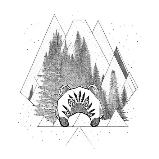 bear paw in a forest tattoo design idea