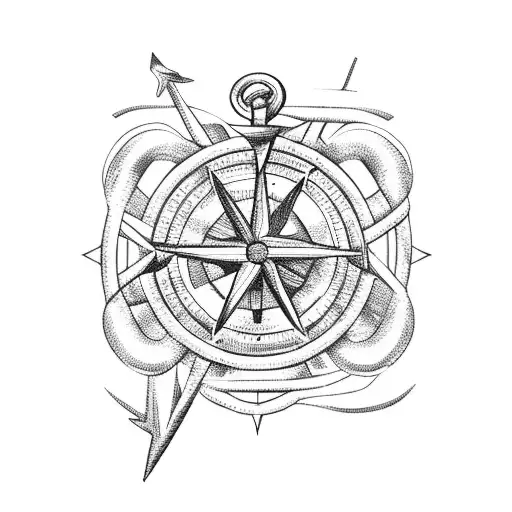 Anchor, steering wheel, lighthouse, ropes, compass tattoo design idea