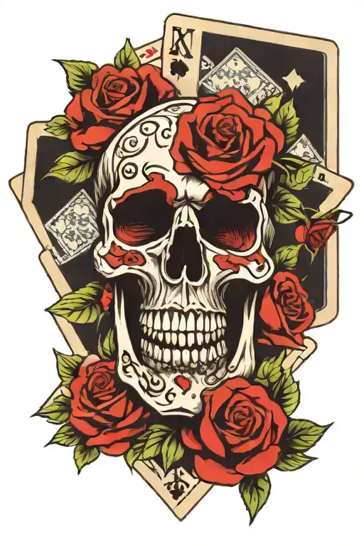 Rose Skull Poker Cards Dice Poker Chips tattoo design idea