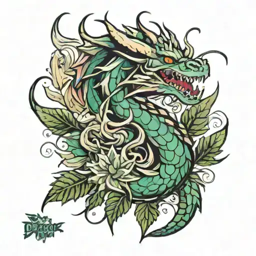 dragon smoke weed leaf tattoo design idea