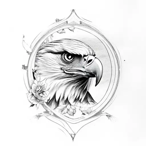 eagle and wild roses and bass fish tattoo design idea