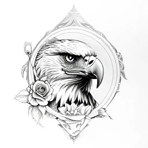 eagle and wild roses and bass fish tattoo design idea