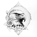 eagle and wild roses and bass fish tattoo design idea