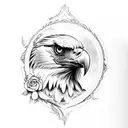 eagle and wild roses and bass fish tattoo design idea