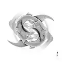 2 Koi Fish circling eachother in a pond tattoo design idea