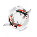 2 Koi Fish circling eachother in a pond tattoo design idea