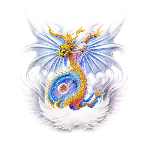 Pixiu dragon with wings neotrad design tattoo design idea